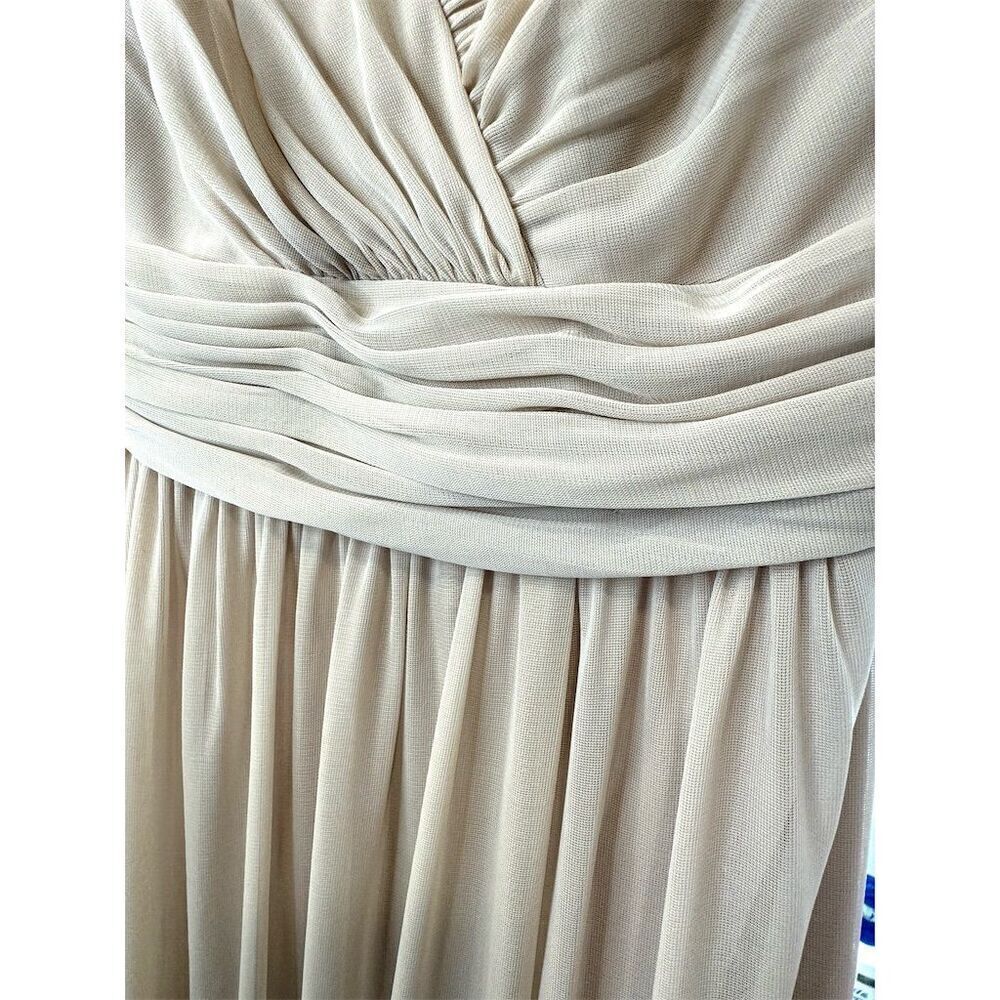 David's Bridal Spaghetti Strap Ruched Waist Mesh Dress Biscotti Size 2 Gown - Picture 8 of 16